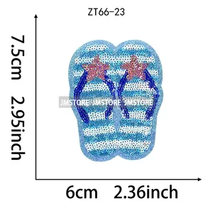 热带夏季海洋海豚贝壳海滩旅行熨烫贴小徽章热粘亮片刺绣贴花适用于T恤 - Product Image 2