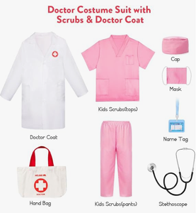 Costume de Docteur pour Filles - Tenue Médicale Enfant avec Blouse de Laboratoire et Sac de Transport, <span class=keywords><strong>Déguisement</strong></span> de Médecin pour Halloween, Jeu de Rôle pour la Journée des Métiers - Product Image 3