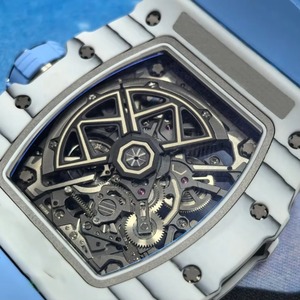 Montre mécanique squelettée de style Mecha bicolore bleu et blanc, montre-bracelet pour homme avec indicateur d'orientation. - Product Image 5