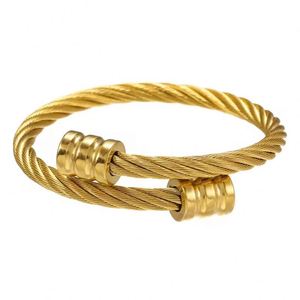 Brazalete abierto, pulsera de peltre, joyería de Cable trenzado, pulsera de alambre de Cable de amor a la moda de acero inoxidable sólido para hombres y mujeres - Product Image 4