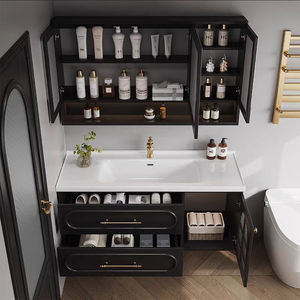 Light luxury retro floating <b>makeup</b> bathroom cabinet with LED mirror suitable for modern bathrooms and B&Bs - Product Image 3