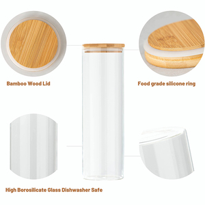 Frasco Redondo Vacío de Vidrio de Borosilicato para <span class=keywords><strong>Cocina</strong></span>, Frasco de Almacenamiento de Alimentos, Especias y Pasta con Tapa de Bambú Hermética - Product Image 2