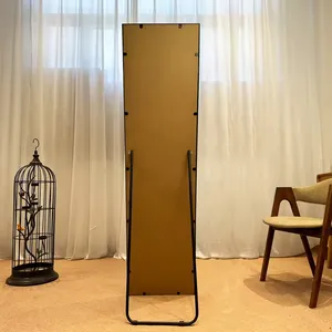 सैलून बेडरूम के लिए फैशन सजावट पूर्ण लंबाई वाला लोहे का फ्रेम वाला फ्री स्टैंडिंग ड्रेसिंग लंबा आयताकार फर्श दर्पण