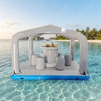 Île flottante durable 3,1x3,1x2,3m en Drop Stitch avec auvent, bar cabana gonflable robuste avec table et sièges, idéale pour les fêtes en mer