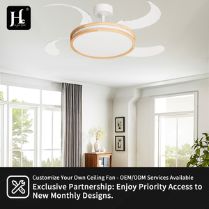 Modern 42-inch retractable invisible four-blade 3-color-temperature remote-controlled 6-speed <b>timer</b> ceiling fan <b>light</b> - Product Image 5