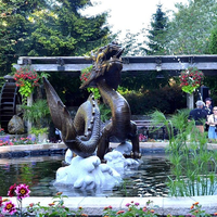 Fontaine d'eau chinoise de jardin, sculpture en bronze de style occidental, fontaine, tortues blanches, dragons, statue de dragon en laiton