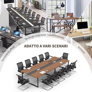 Table de réunion rectangulaire moderne pour bureau avec canal de câblage et structure en métal noir pour 8 à 12 personnes - Product Image 6