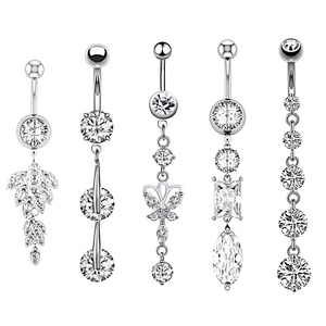 Conjunto de mujer Zircon playa flotante ombligo anillo mariposa colgante combinación acero inoxidable quirúrgico ombligo anillos cuerpo regalo - Product Image 1