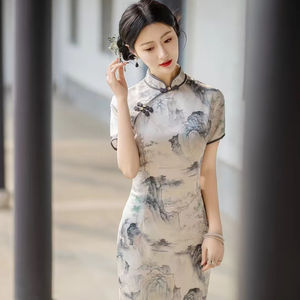 2025 superventas estilo Vintage <span class=keywords><strong>tradicional</strong></span> chino <span class=keywords><strong>Qipao</strong></span> vestido de <span class=keywords><strong>mujer</strong></span> estampado clásico chino antiguo Hada Cheongsam - Product Image 1