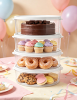 Lot de 4 boîtes de rangement rondes empilables en plastique pour gâteaux, avec couvercle transparent, portables, pour cupcakes, beignets, biscuits et desserts