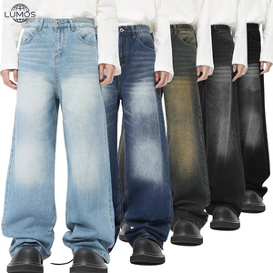 Jeans Vintage Lavados al por Mayor para Hombre, <span class=keywords><strong>Pantalones</strong></span> Largos Rectos Anchos con Efecto Desgastado Retro, Logotipo y Diseños Personalizados Aceptables - Product Image 1
