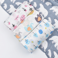 Tissu d'emmaillotage en mousseline douce 100% coton biologique motif de dessin animé en gros pour couverture de bébé nouveau-né