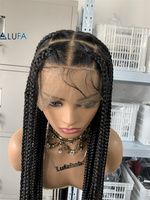 Perruque tressée complète en dentelle LD009 avec cheveux de bébé, tresses sans nœuds, longue perruque tressée noire à 3 brins, 40 pouces en stock, tendance mode