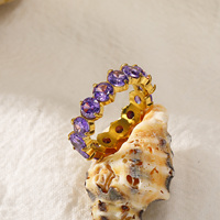 Bague de luxe INS transfrontalière haut de gamme en zircone multicolore pour femme, en acier inoxydable plaqué or 18 carats, tendance et polyvalente pour le quotidien
