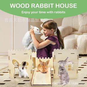 Jaula de madera para conejos, gran castillo para conejos, de doble nivel con escaleras, hábitat para conejos enanos y cerdos, escondite para hámsteres, hogar. - Product Image 3