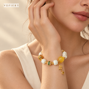 Pulsera de Cuentas Talladas en Ámbar Blanco al por Mayor, Joyería Elástica Hecha a Mano para Mujer, Fabricación Personalizada OEM - Product Image 2