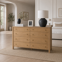 Commode à 8 tiroirs en chêne massif, style luxe discret et moderne, meuble de rangement pour chambre et appartement