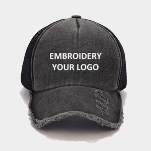 หมวกแก๊ปปักโลโก้แบบกำหนดเอง ผ้าฝ้ายฟอกสี ทรง Trucker  แบบเรียบง่าย 5 ชิ้นส่วน - Product Image 2