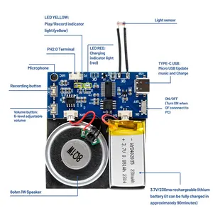 Módulo de som ativado com botão/sensor de luz e alto-falante, módulo de som gravável para produto de som DIY
