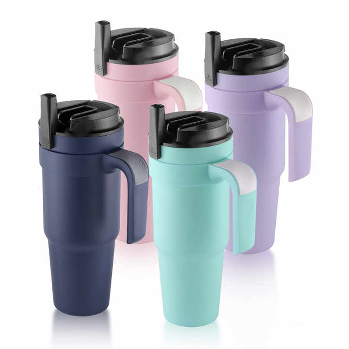 Gobelet Isotherme 40oz Acier Inoxydable - Tasse Vacuum Avec 3 Pailles Et Brosse - Rose Quartz