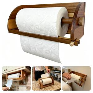 Distributeur multifonctionnel de papier <span class=keywords><strong>essuie</strong></span>-<span class=keywords><strong>tout</strong></span> et de papier toilette en bois d'acacia, fixation murale/étagère/comptoir, déchiquetage à une main, étanche - Product Image 3