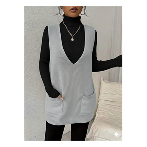 เสื้อสเวตเตอร์ถักคอวีลึกมีกระเป๋าสำหรับผู้หญิง S M XL ความยาว 85 ซม. - Product Image 2