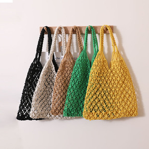 <span class=keywords><strong>Borsa</strong></span> estiva Boho macramè in cotone crociato con corda di paglia cava da spiaggia per vacanze in stile tinta unita in paglia fatta a mano - Product Image 6