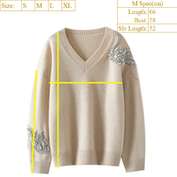 Pull en cachemire de luxe orné d'un cygne en cristal, col en V, coupe ample, doux et moelleux, en pur cachemire tricoté pour femme
