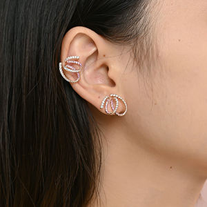 Últimos Productos de la Serie de Joyería con Líneas Curvas, Exquisitos Pendientes Brillantes con Diamantes Naturales y Zafiro Rosa, Pendientes de Oro Rosa Sólido de 18K - Product Image 3