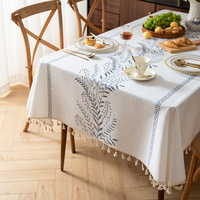 Nouvelle arrivée, nappe en coton et lin personnalisable avec broderie florale, pompon, imperméable, anti-huile, pour un usage domestique