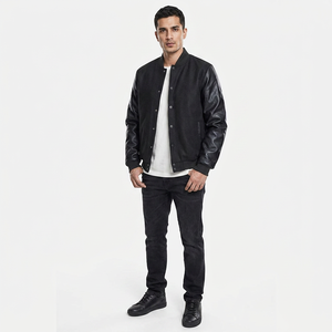 Unisex High Quality Breathable Embroidered Letterman Varsity <b>Jacket</b> Winter <b>Smart</b> Stylish 100% Cotton Body Canvas Stand Collar - Product Image 1