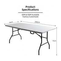 Table pliante robuste de grande taille 8' avec deux plateaux et système de verrouillage en plastique, portable, en PEHD, pour événements extérieurs et réceptions