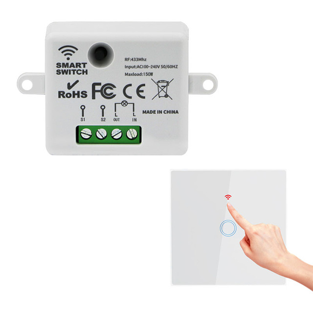 RF 433MHz Self-Powered Kinetic Wireless Remote Control Switch AC 220V 10A IP45 FCC CE ROHS Certified Light Wall Switch Set LED