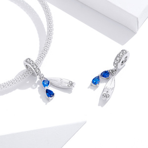 S925 Argent Jubilatoire surf pendentif <span class=keywords><strong>de</strong></span> mode sertie <span class=keywords><strong>de</strong></span> <span class=keywords><strong>diamant</strong></span> bleu lunettes perles accessoires BSC263 - Product Image 3