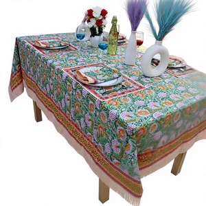 Mantel de Algodón 100% Estampado a Mano, Cubierta para Mesa de Comedor Hecha a Mano, Decoración para Mesa de Boda, Recepción, Fiesta, Hogar, Todos los Tamaños Personalizados - Product Image 1