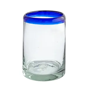 कस्टम नीले रिम रंगीन पीने कप गिलास मार्गरिटा टकीला शॉट चश्मा हाथ बनाने शराब गिलास