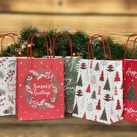 Noël Rouge Brun Bolsas De Papel Logo Personnalisé Impression Cadeau Bonbons Poignée Shopping Sacs En Papier Kraft pour Emballage