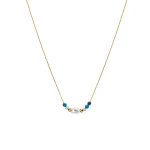 ANENJERY L316 Acier Inoxydable Bleu Gradient Perles Perle Pendentif Collier De Luxe Entrée Doux Collier En Gros