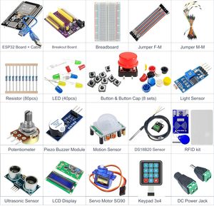 Kit de démarrage ESP32 avec capteurs, modules d'affichage et fils, kit électronique 20 en 1 pour Arduino <span class=keywords><strong>IDE</strong></span>, carte de développement ESP32 - Product Image 1