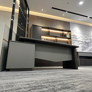 Muebles de Oficina Modernos, Escritorio Ejecutivo para CEO, Mesa de Madera de Lujo para Jefe con Almacenamiento, Luz LED, Escritorio Gerencial en Forma de L - Product Image 3