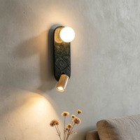 Applique murale en marbre vert naturel avec globe en verre et projecteur de lecture réglable, lampe de chevet moderne pour chambre d'hôtel