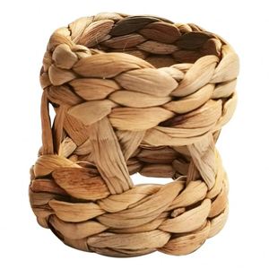 Rond de serviette tissé à la main gourde herbe anneau de serviette fait à la main paille artisanat occidental nourriture serviette boucle paille tissé repas anneau - Product Image 6