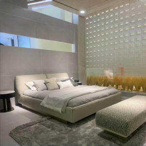 Modern Genuine Leather Upholstered <b>Bed</b> with Wing Headboard and Raised Edge <b>Platform</b> <b>Base</b> for Home Hotel Bedroom - Product Image 3