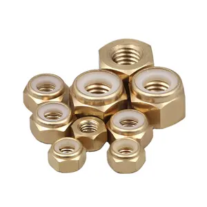 M3 Yellow Brass Copper Bronze Polished Finish Hex Hexagon Nylon Insert Self Locking Nut DIN985