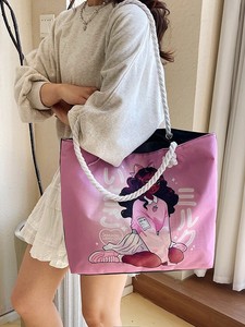 Tas Bahu Kanvas Wanita 2025 Bermotif Kapasitas Besar dengan Ritsleting, Tas Tangan dan Tas Belanja Impor - Product Image 3