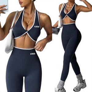 Set Personalizzato per Yoga a Vita Alta, Abbigliamento Sportivo da Donna, Reggiseno e Leggings a Contrasto, Completo Due Pezzi per Pilates e Fitness - Product Image 1