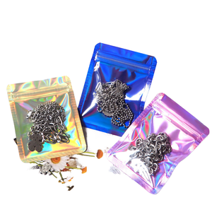 Sac à fermeture éclair holographique bleu rose personnalisé, sac en mylar réutilisable avec fenêtre transparente pour aliments, sucre, bijoux, collier, pierres précieuses, <span class=keywords><strong>bague</strong></span> - Product Image 1