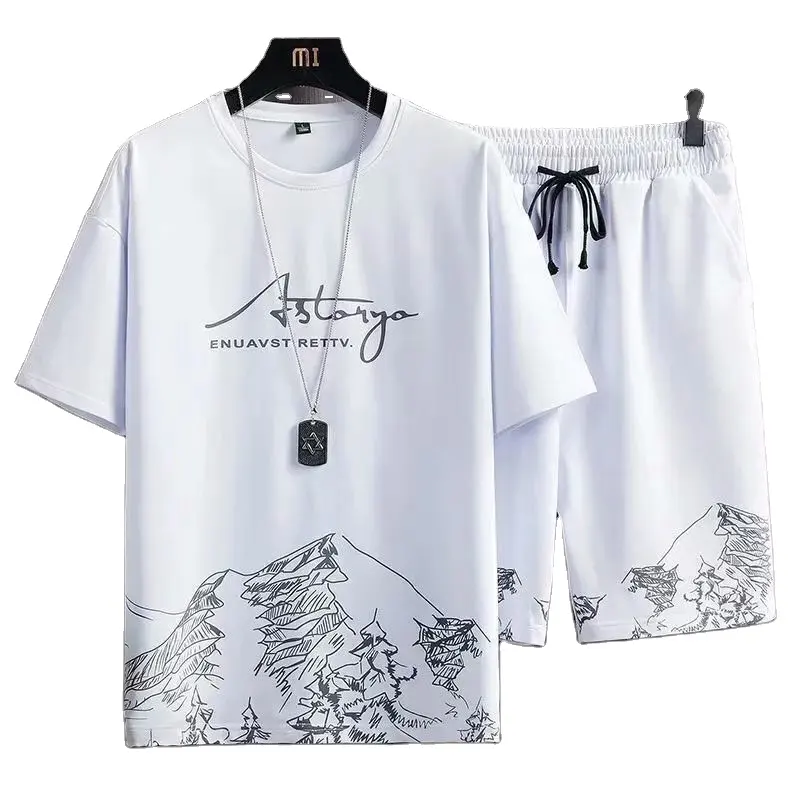 Conjunto de camiseta y pantalón corto para hombre, camiseta informal transpirable, Harajuku, 2 unidades