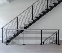 Escalier de sous-sol moderne en chêne blanc, droit, avec éclairage LED, main courante en bois, à faire soi-même, double poutre, en bois, acier et verre