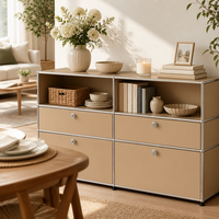 Buffet contemporain modulaire bleu clair en métal avec deux portes, armoire de rangement à cadre chromé pour salon, salle à manger, maison, taille personnalisée